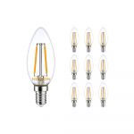 Confezione Multipack 10x Noxion Lucent LED E14 Candela Filamento Chiara 2.5W 250lm - 827 Bianco Molto Caldo | Dimmerabile - Sostitutiva 25W