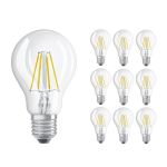 Confezione Multipack 10x Ledvance CLASSIC LED E27 Pera Filamento Chiara 4W 470lm - 827 Bianco Molto Caldo | Sostitutiva 40W